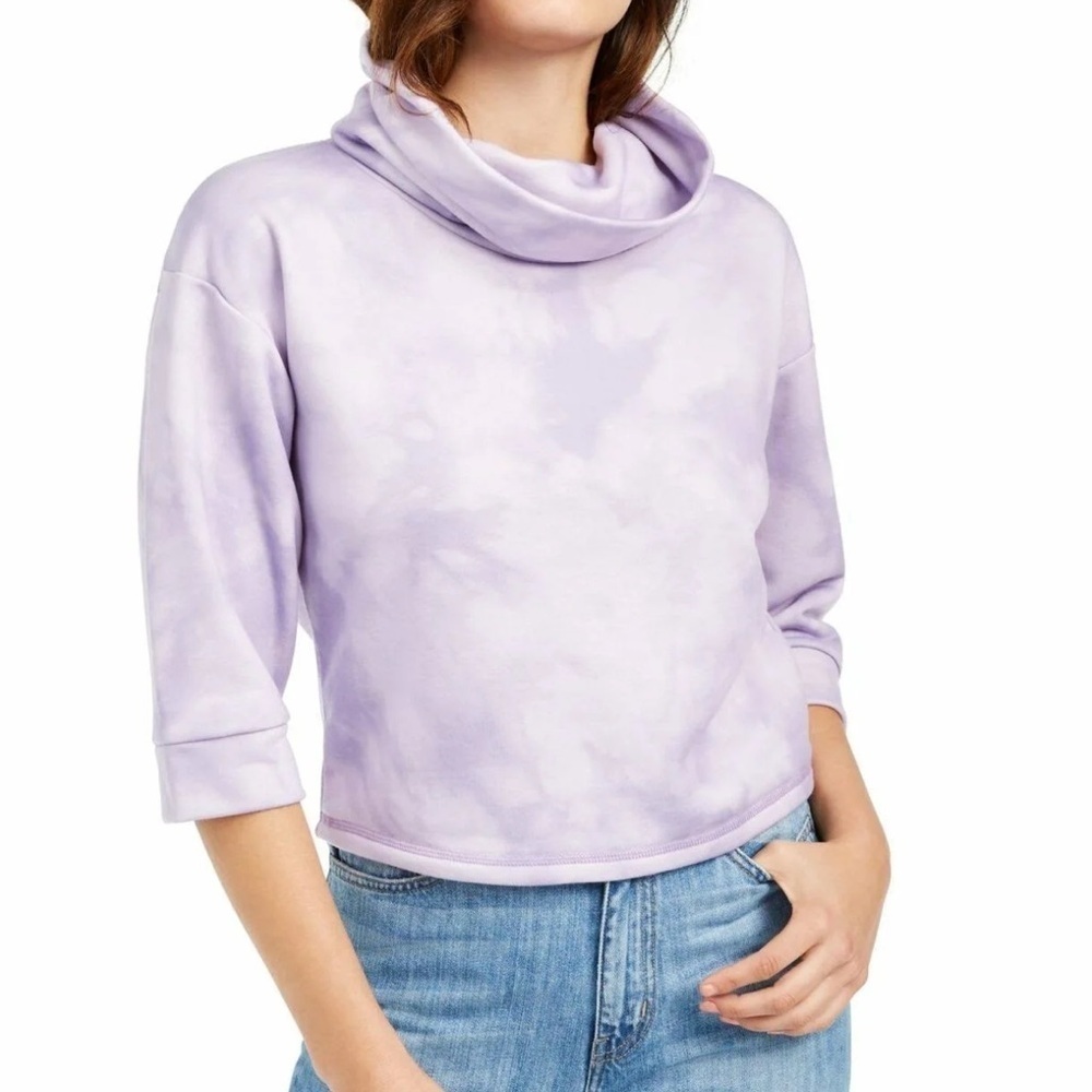 GUESS Cropped Cozy Funnel Neck Purple tie dye Women’s size medium sweatshirt NWT